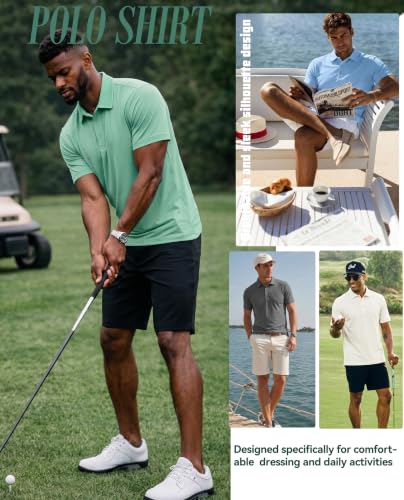 PEGENO Mens Short Sleeve Golf Polo Shirt XX-Large Black Moisture-Wicking Athletic Casual
