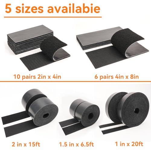 Black Heavy Duty Double-Sided Hook and Loop Tape 2in x 15ft - Self Adhesive Fastener Roll, Cuttable for Home, Office, Car, DIY