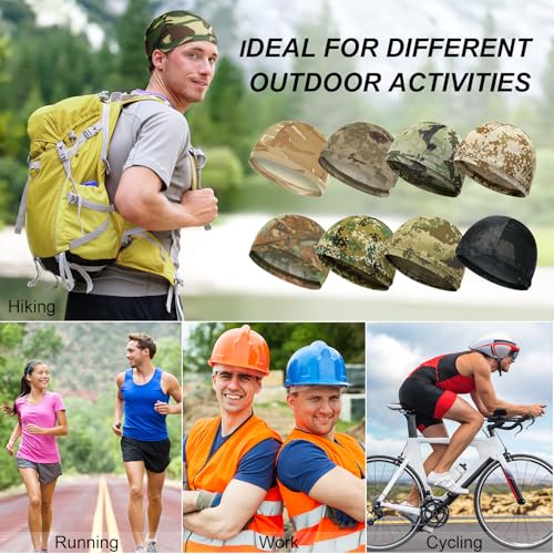Jeere 9 Pcs Camouflage Cooling Skull Cap Liner for Men Cycling - Sweat Wicking, Breathable Headwear