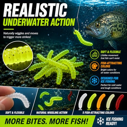 160PCS Ice Fishing Lure Kit - Soft Plastic Worm Baits & Hooks