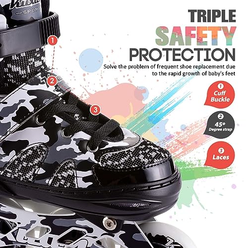 Boys Adjustable Inline Skates with Light Up Wheels - Large Black