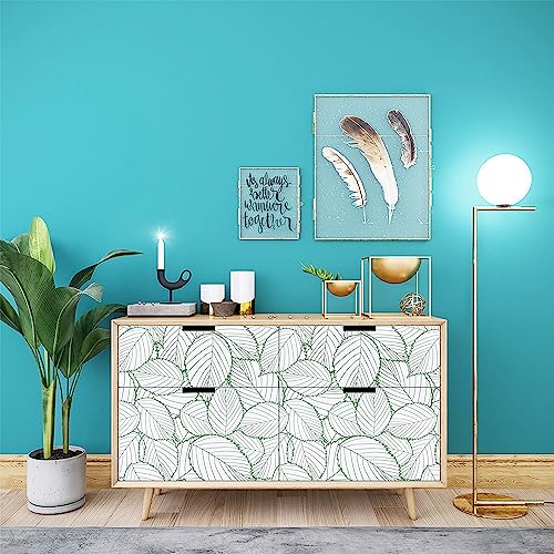 Kitico 17.7" X118.1" Modern Green Leaf Wallpaper Leaf Peel and Stick Wallpaper Green and White Leaves Contact Paper Removable Self-Adhesive Waterproof Leaf Wall Paper for Wall Home Decor