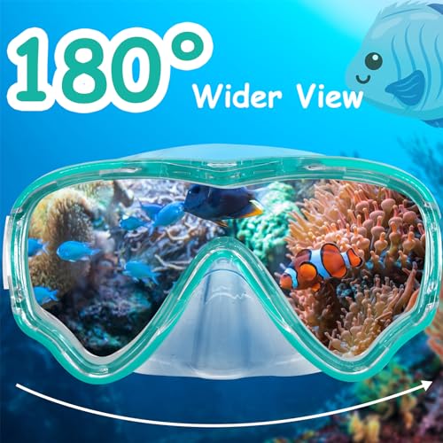 Kids Swim Goggles with Nose Cover - Sea Green & Blue, Anti-fog UV, 3-14 yrs (Vvinca 02-Sea Green & Blue / Standard)