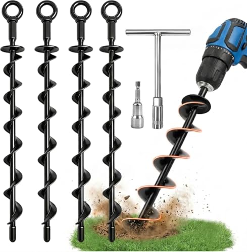 Heavy Duty Ground Anchors 4 Pack - 15 in Steel Screw-in Stakes