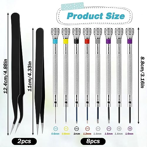 8 Pieces Professional Watch Screwdriver Set Micro Precision Screwdriver Set 0.6-1.6 mm Watch Repair Screwdriver Set with 2 Tweezers for Watch Eyeglasses Repair Jewelry Work Electronics Repair