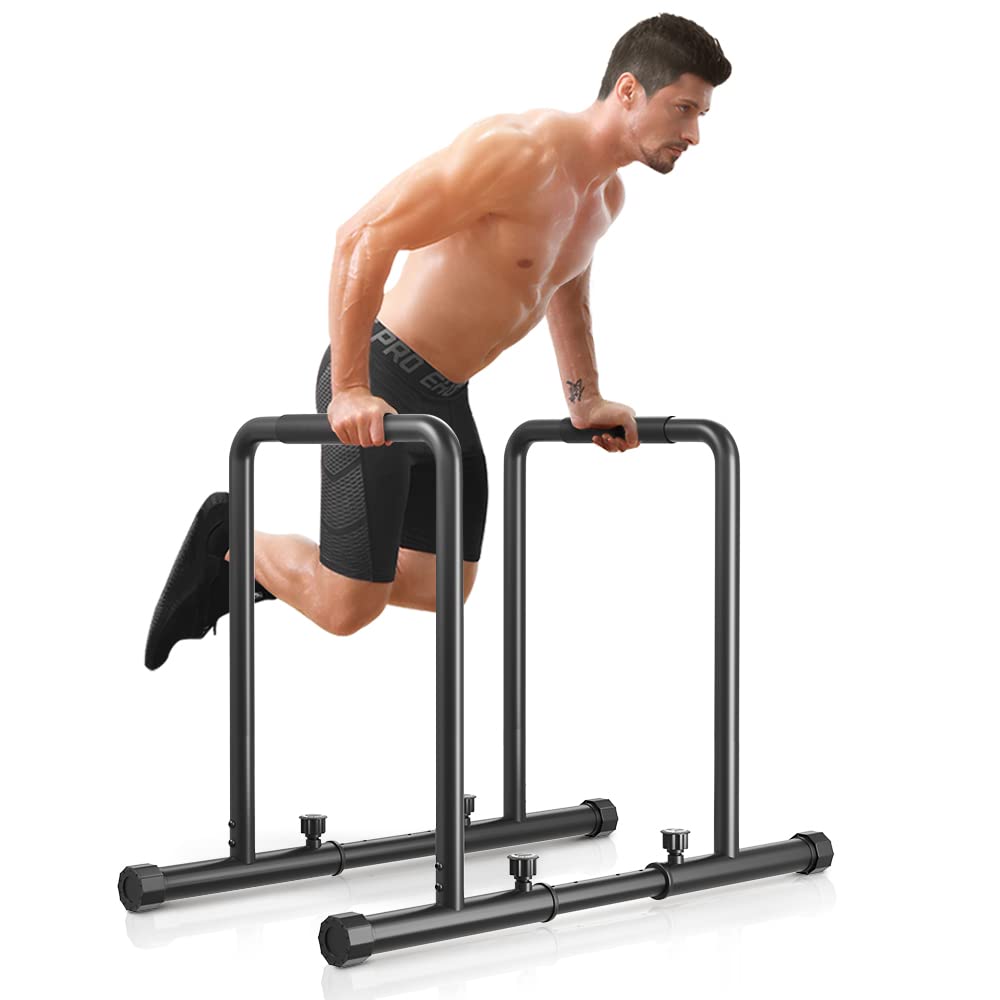 YOLEO Adjustable Dip Bar- 1100lbs Dip Station Portable Functional Fitness Bar with Safety Connector, Heavy Duty Dip Stand Body Press Bar Parallette Exercise Bar Workout Equalizer for Calisthenics