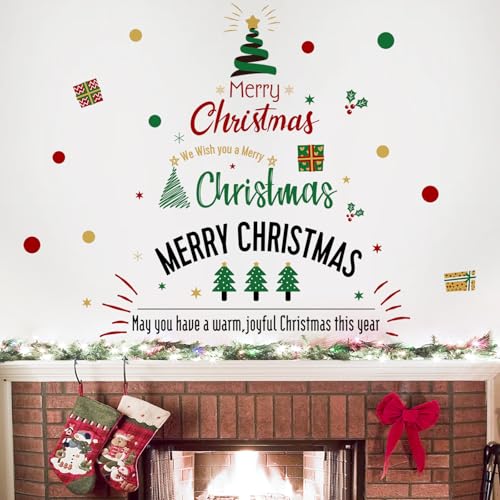 Christmas Wall Decals Christmas Quotes Trees Gift Boxes Wall Clings Decals Xmas Stickers Decorations for Home Party Windows Greeting Cards