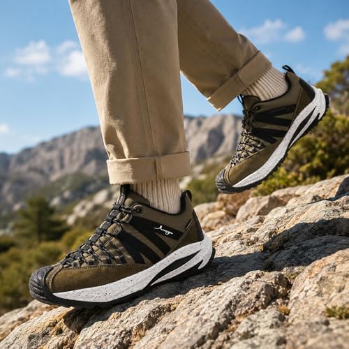 Men's Trail Running Shoes Non Slip Outdoor Hiking Sneakers - Green, Size 8.5