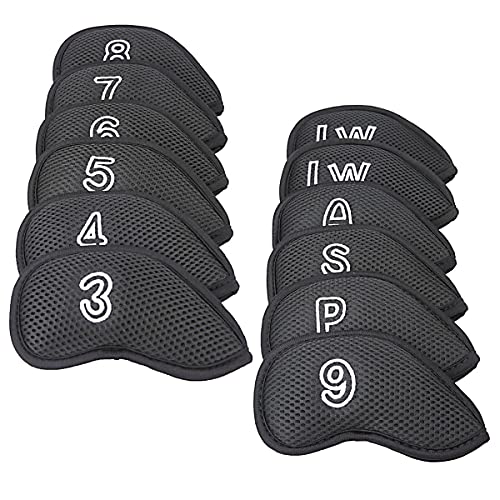 Golf Builder Mesh Iron Covers Set - 12 Pcs Black Golf Club Protection