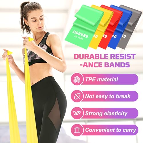 5-Piece Resistance Bands Set - Elastic Stretch Bands for Home Gym - Gray, Blue, Red, Yellow, Green