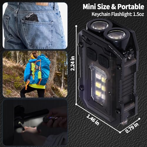 KunHe 4 Pack Bulk Mini Keychain Flashlight with Clip High Lumen USB-C Rechargeable with COB Side Light 8 Modes Suitable for Night Work Camping Hiking Dog Walking Gift