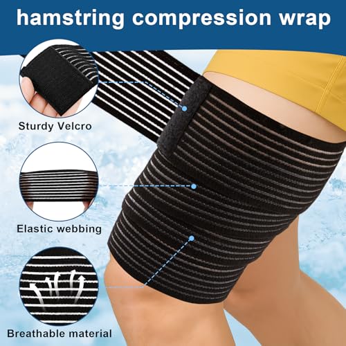 Thigh Compression Sleeves - Adjustable Hamstring Wraps for Varicose Veins - Black