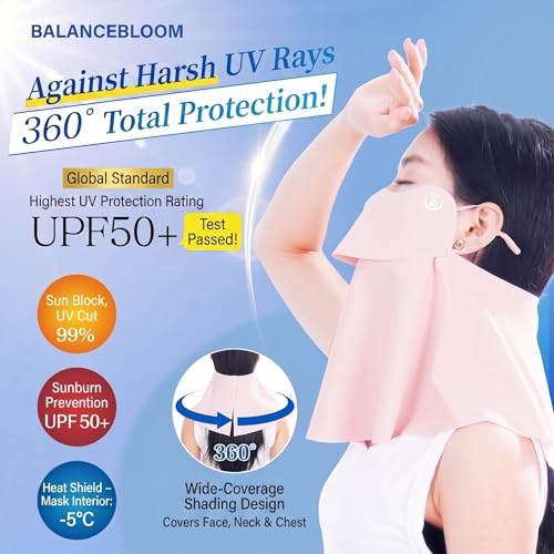BALANCE BLOOM UPF 50+ Cooling Face Mask 2 Pack – Pink, Breathable Mouth Opening, Washable UV Protection