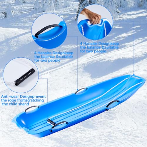 48-Inch Toboggan Snow Sled with 4 Handles - Blue/Green/Red