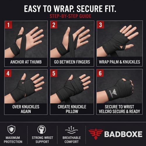 Boxing Hand Wraps 180" - Premium Cotton Blend - Black (1 Pair)