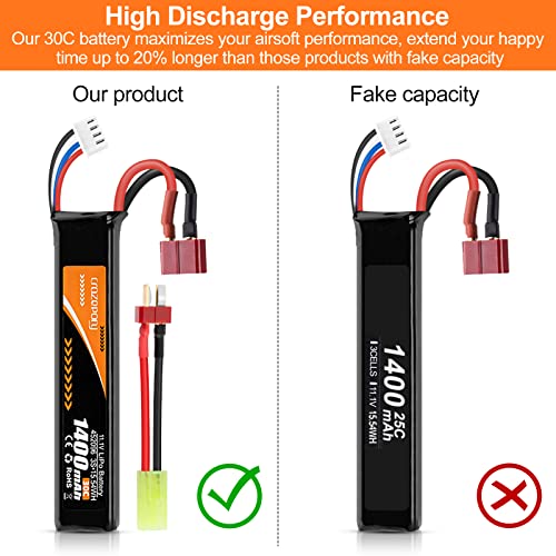 11.1V 1400mAh 30C LiPo Airsoft Battery with T Plug & Mini Tamiya