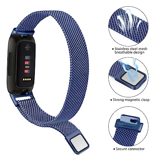 Meliya Sapphire Blue Metal Fitbit Inspire 3 Band - Adjustable Stainless Steel Strap for Women Men