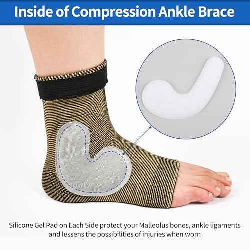 NeoAlly Copper Ankle Support Brace Compression Sleeve with Silicone Gel Reduce Foot Swelling Pain Relief from Plantar Fasciitis and Achilles Tendon (Medium - 1 Pair)