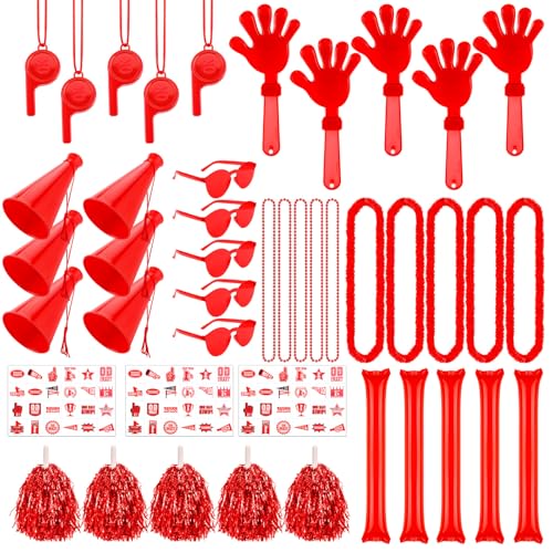 Soulchen 360 pcs Red Spirit Party Accessories Pack - Cheerleader & Noisemaker Set