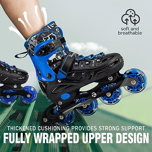 Kuxuan Adjustable Kids & Youth Inline Skates with Light Up Wheels - Blue, Large