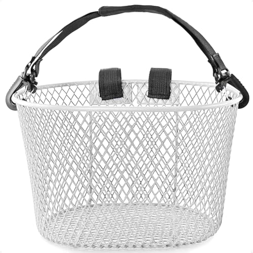 Mkuero White Front Bike Basket Waterproof Metal Wire Bicycle Carrier with Handle
