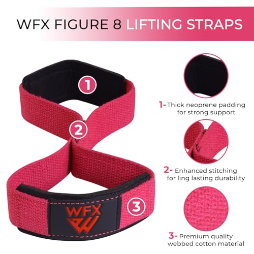Padded Figure 8 Weight Lifting Straps - Pink Wrist Support