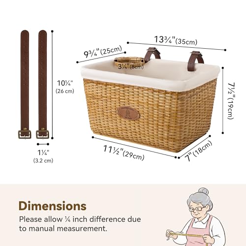 Khaki Wicker Bike Basket Front with Cup Holder for Women & Men