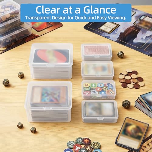 Playing Card Storage Box Set of 6 - Clear Plastic Organizer with Snap Lid