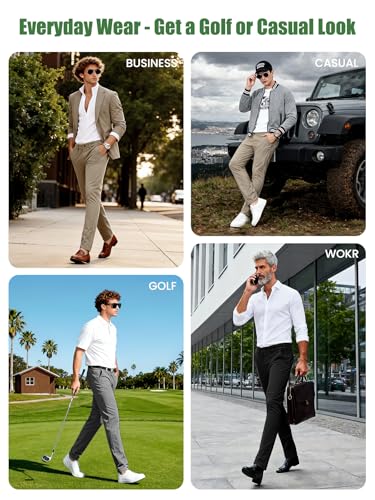 Flyplus Men's Water-Resistant Stretch Golf Pants with Tee Holders 34W x 30L Grey