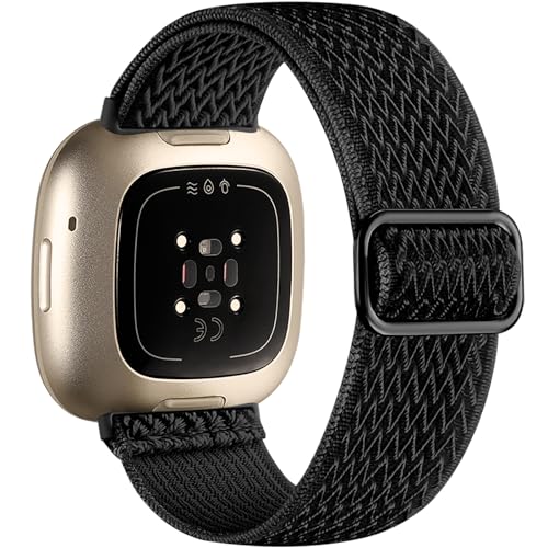 Stretchy Nylon Replacement Band for Fitbit Versa 4/3 & Sense 2 - Black (4.5"-9.5")
