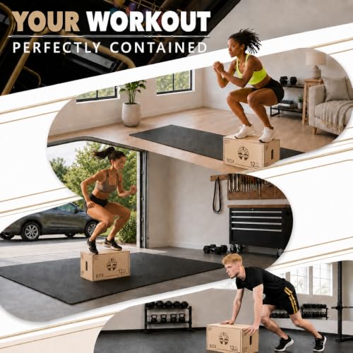 Diagsh 3-in-1 Wooden Plyometric Jump Box - 16x12x8 Inches Home Gym Equipment
