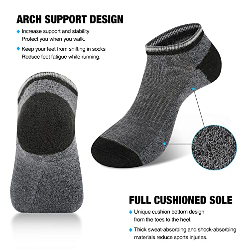 Men's Cushioned Ankle Socks - Low Cut, Breathable, 8 Pairs - Black