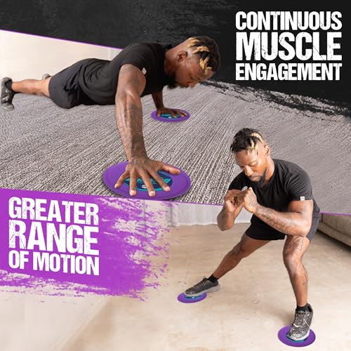 9” Gliding Sliders for Carpet Workouts - Purple, 1 Pair + 4 Videos