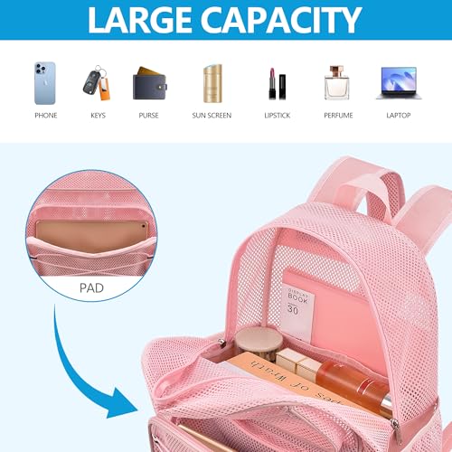 Paxiland Pink 27L Mesh Backpack Heavy Duty See-Through Beach Bag