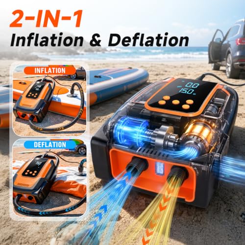 50 PSI Electric Paddle Board Pump - Auto-Off, 12V DC, Orange