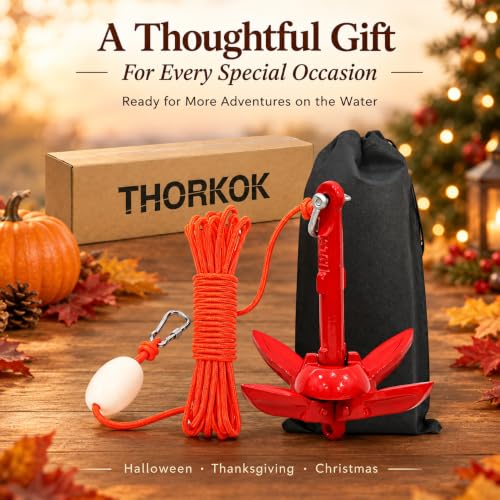 Thorkok 1.5 lb Folding Kayak Anchor Kit with 32 ft Rope - Red