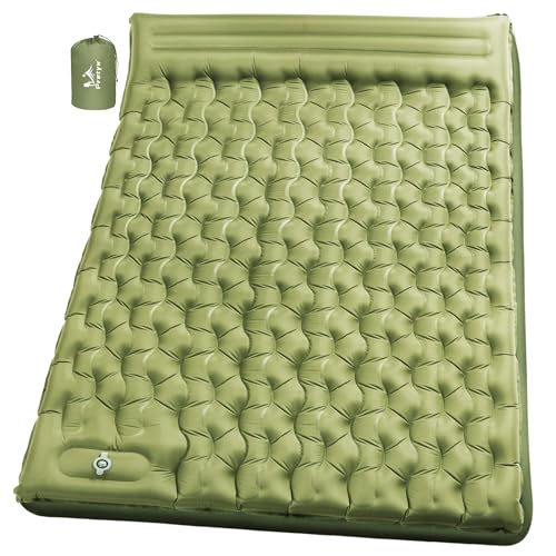 Double Camping Pad 5" Ultra-Thick with Pillow & Built-in Foot Pump