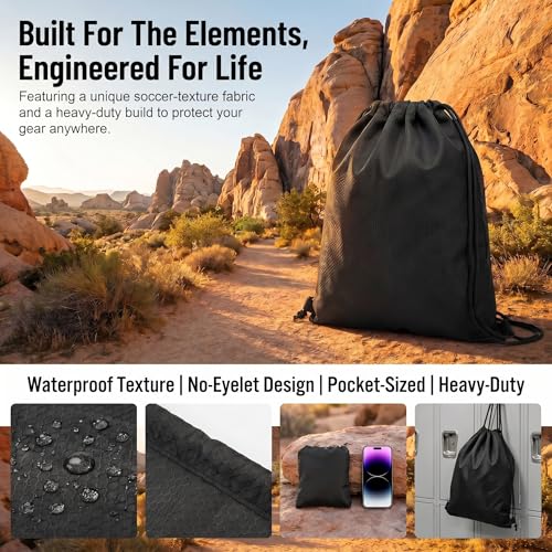 Extra Large Drawstring Backpack - Waterproof Gym Sack - Black