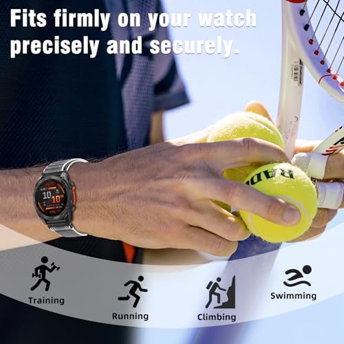 26mm Quickfit Nylon Watch Band - Gray Replacement Strap for Garmin Fenix 8/7X/6X/5X & Tactix 8