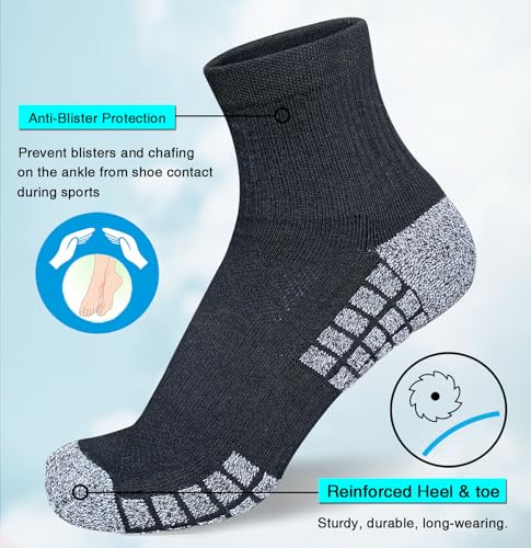 Suaskk Men's Athletic Cushioned Breathable Running Quarter Socks 5 Pairs - Black, Size 9-12