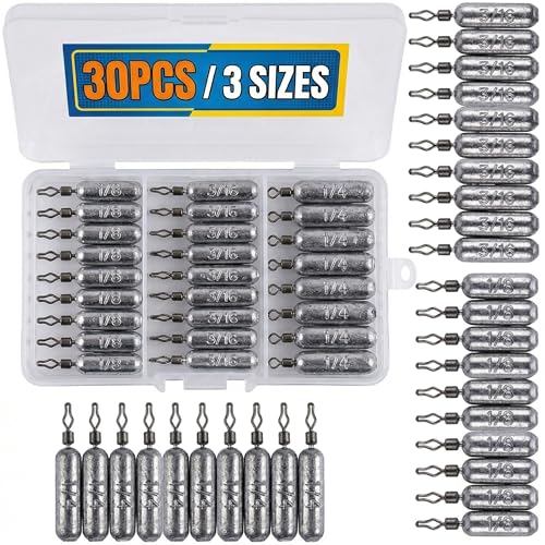 Pencil Fishing Weights with 360° Swivels - 30 Pcs, 3 Sizes