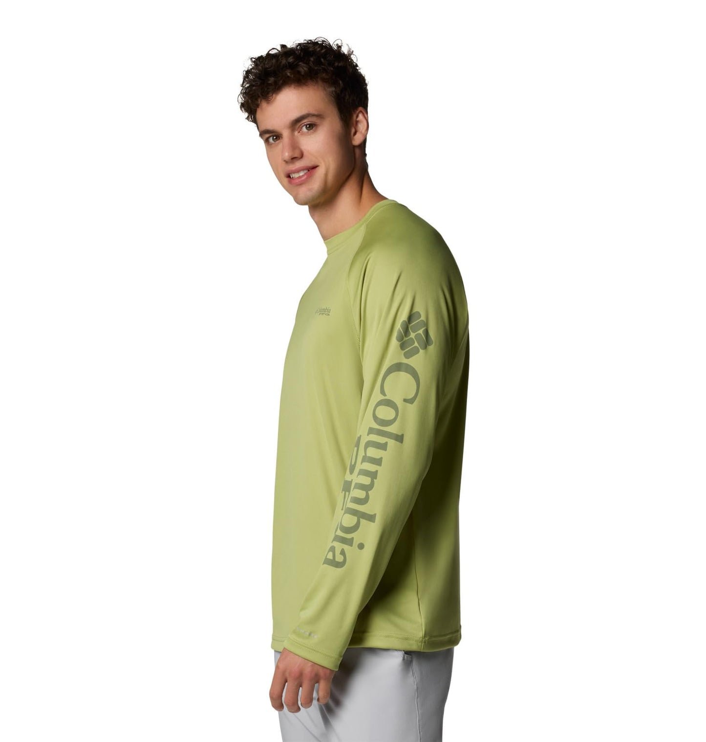 Columbia Men's PFG Terminal Tackle Long Sleeve Fishing Shirt, Pear/Cypress Logo, Small