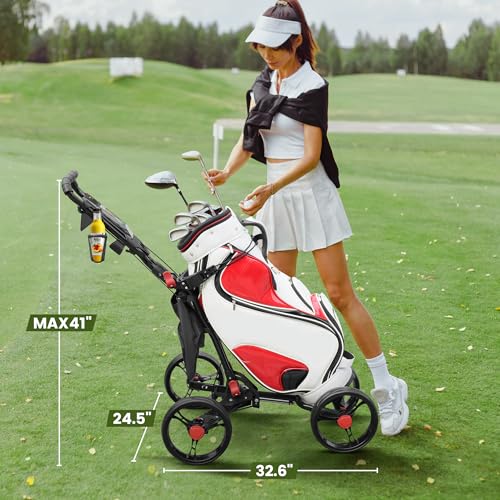 Golf Push Cart - 1-Click Folding Design, 300 lbs Capacity, Black