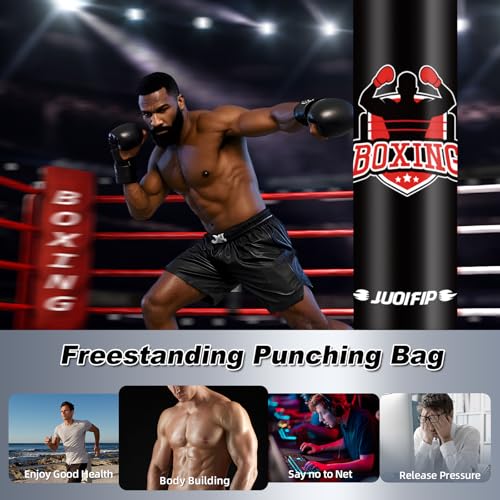 JUOIFIP 70 inch Free Standing Punching Bag for Adults Teens Red & Black – Includes Inflatable Bag (Pump/Gloves Not Included)