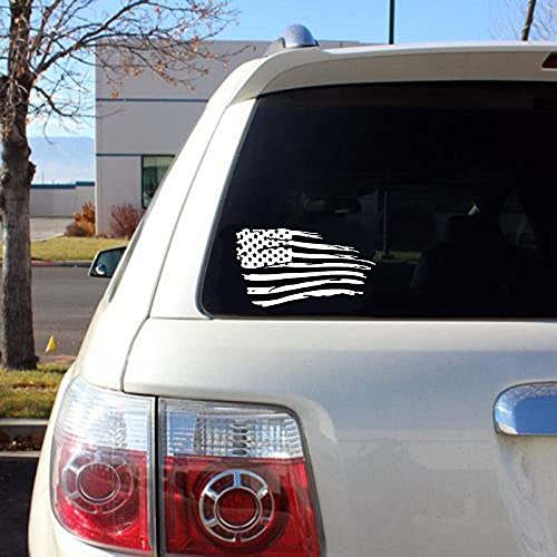 Tattered American Flag Decal - 7x4.2 inch Distressed USA Vinyl Sticker (White)