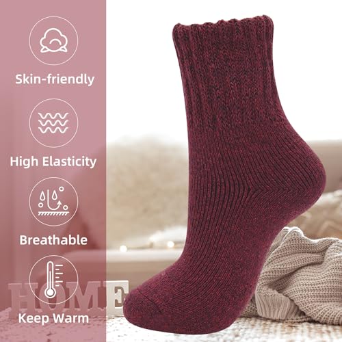 Cozy Warm Wool Crew Socks for Women - Thick Boot Socks - Burgundy