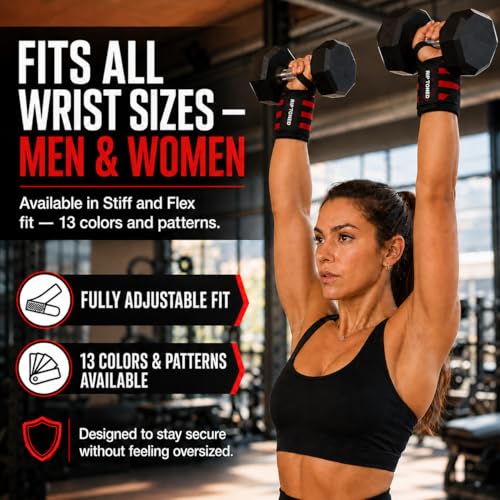Stiff Weightlifting Wrist Wraps – 18" Gym Straps with Thumb Loop – Red