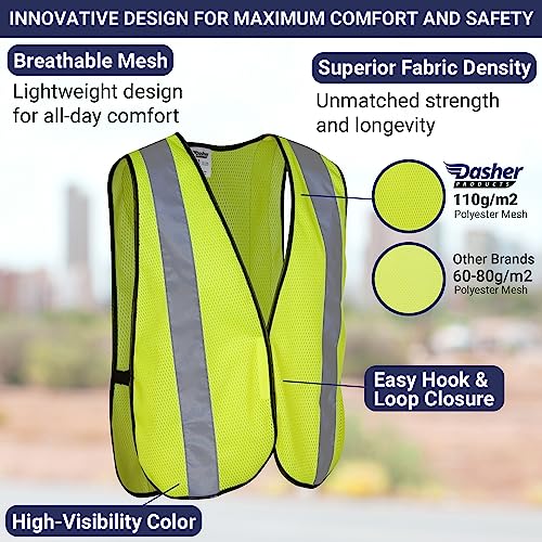 Safety Vest with High Visibility - 2 Inch Reflective Strips, Bright Neon Yellow, Breathable Polyester Mesh Fabric, ANSI ISEA Class Unrated, Hi Viz All Day and Night (10 Pack - XL-XXXL)