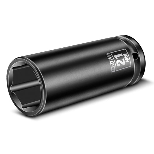 MTO 1/2" Drive 21mm Deep Impact Socket, 6 Pt. Metric Socket, CR-MO Steel & Anti-Corrosion Coating for Heavy-Duty Use