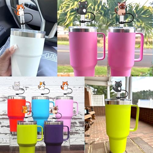 Cute Cat Silicone Straw Covers for 10mm Straws - 6 Piece Set